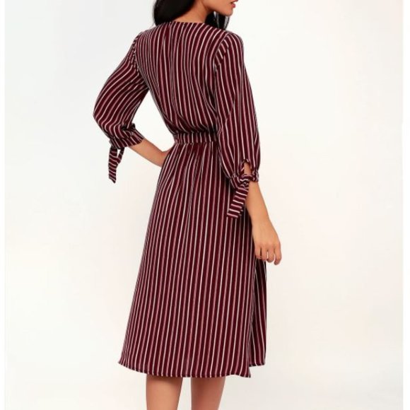 Lulu's Parisa Burgundy Stripe Button-Front Dress - Picture 3 of 11